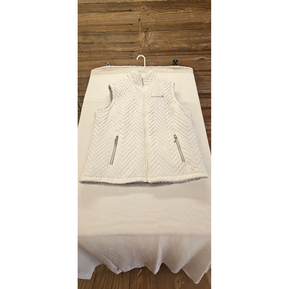 Free Country Womens Reversible Quilted Puffer Vest White Grey Faux Fur XXL